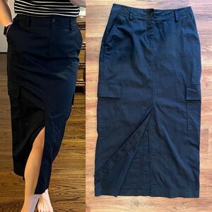 VTG Y2k 90s Cargo Maxi Midi Skirt Navy Blue Utility Liz Claiborne Casual Size 6